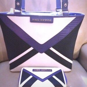 ORIGINAL AUTHENTIC Juicy Couture Stylish Navy & White Leather Handbag & Wallet